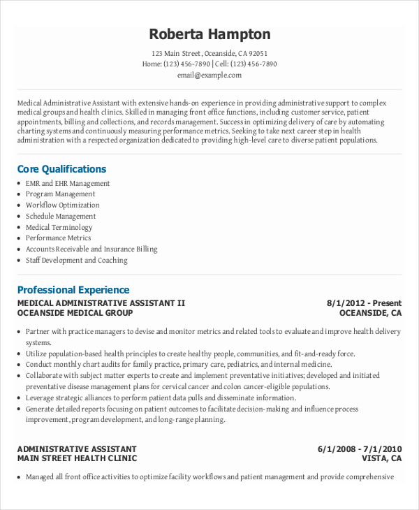 administrative assistant resume template microsoft word