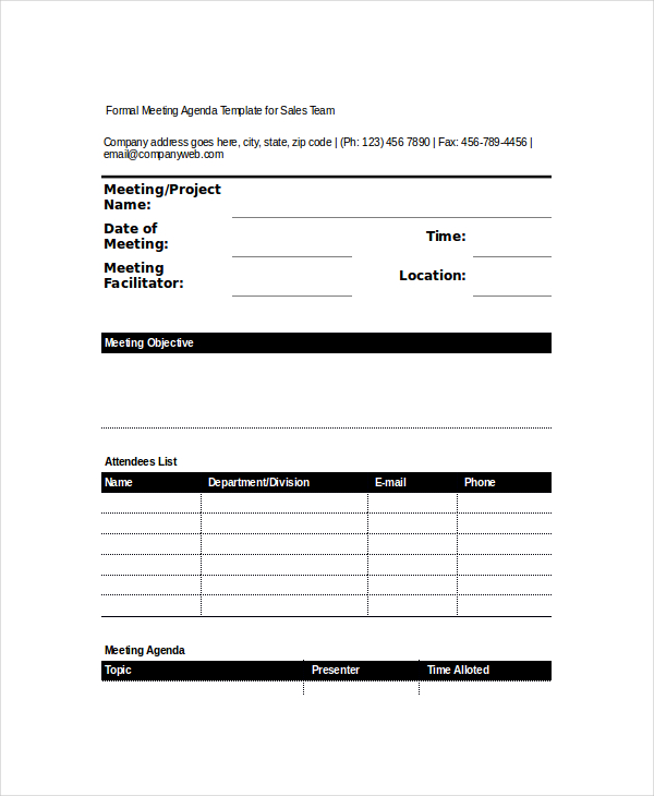 12 Formal Meeting Agenda Templates – Free Sample Example