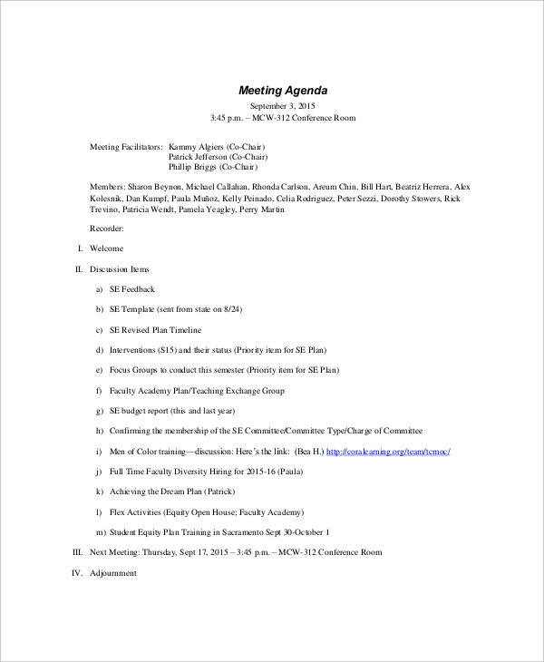 9 Formal Meeting Agenda Templates PDF DOC