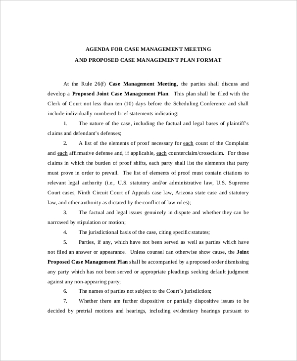 agenda for civil case management meeting sample