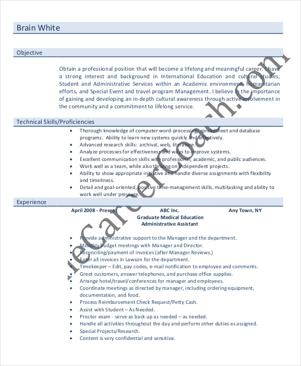 education administrative assistant sample resume
