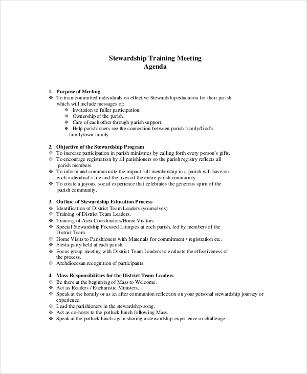 example education or training meeting agenda