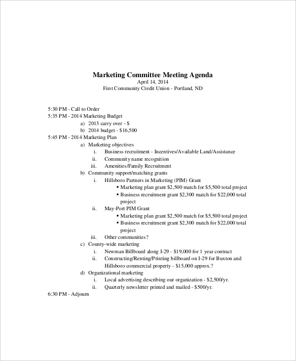 example marketing budget meeting agenda