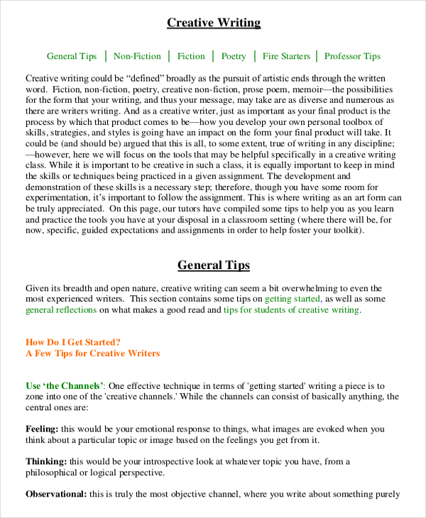 creative writing examples pdf free download