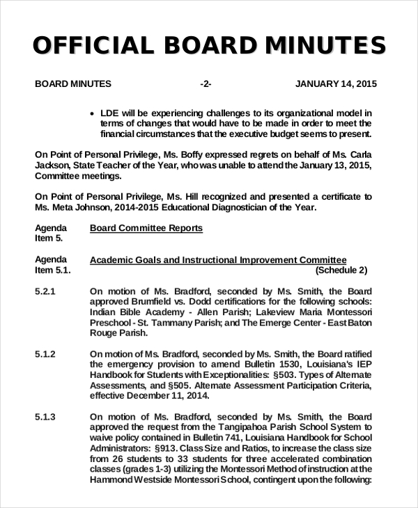 Board Of Directors Meeting Minutes Template