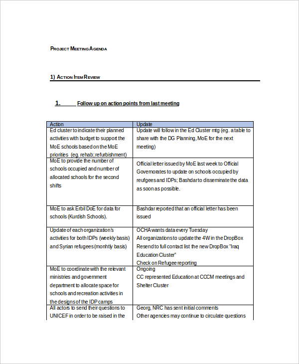 9 Project Meeting Agenda Templates PDF DOC