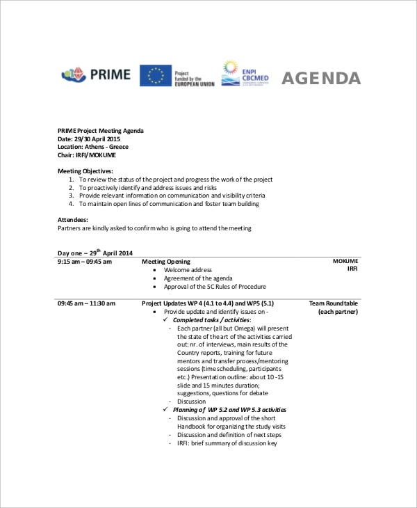 example project status meeting agenda