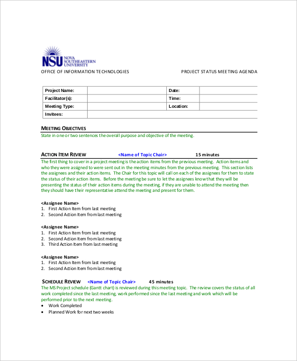 9 Project Meeting Agenda Templates PDF DOC