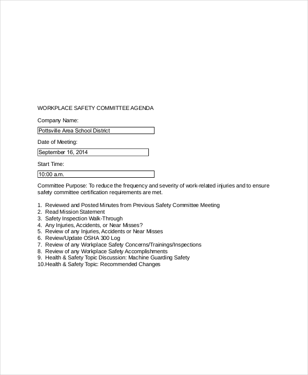 Health And Safety Committee Meeting Agenda Template PDF Template