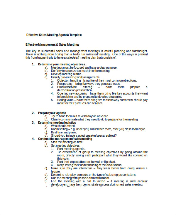 sample effective sales meeting agenda template1