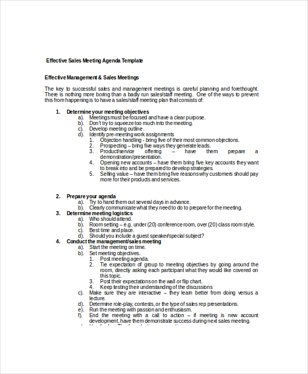 sample effective sales meeting agenda template