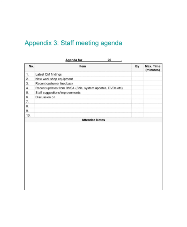 example generic staff meeting agenda template