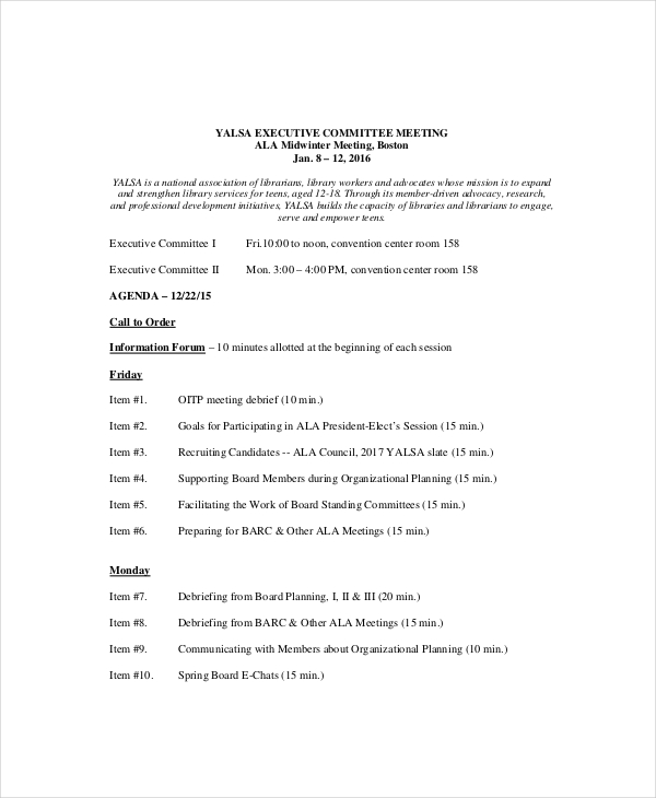 example committee team meeting agenda template