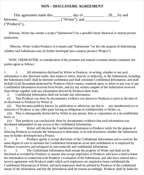 Non Disclosure Agreement Form – 9+ Free Word, PDF Documents Download