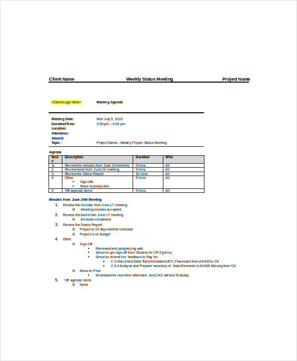 sample-weekly-status-meeting-agenda