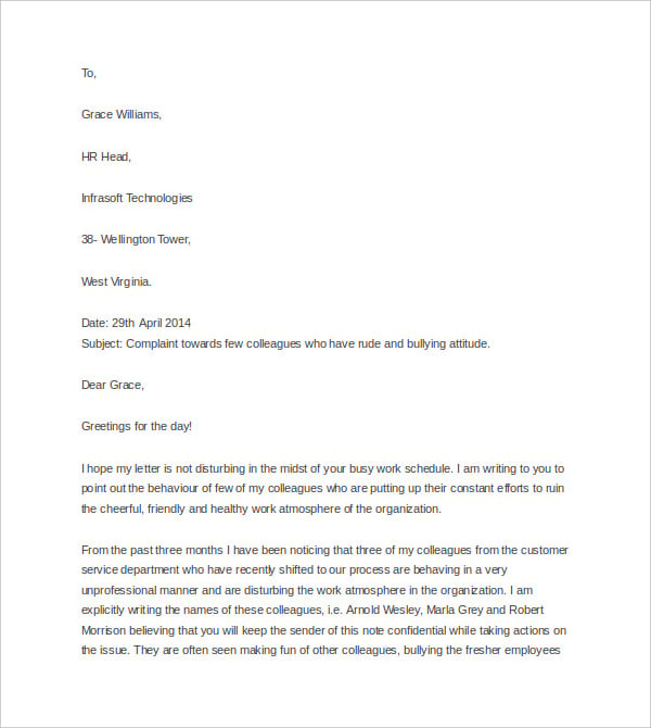 hr complaint letter template