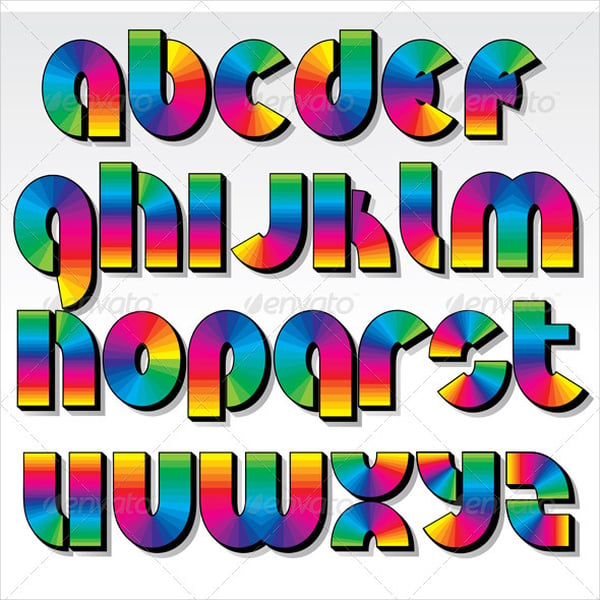 multicolored rainbow retro font