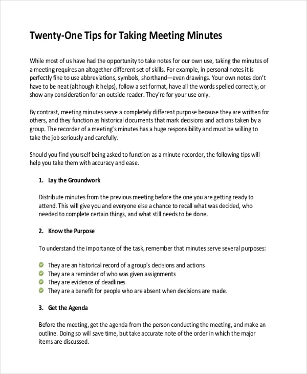 twenty one tips for taking meeting minutes