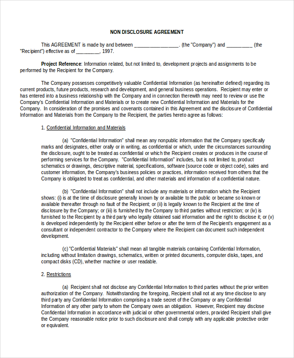 Simple Non Disclosure Agreement Form 14+ Free Word, PDF Documents