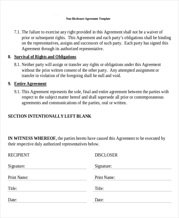 one way non disclosure agreement standard template