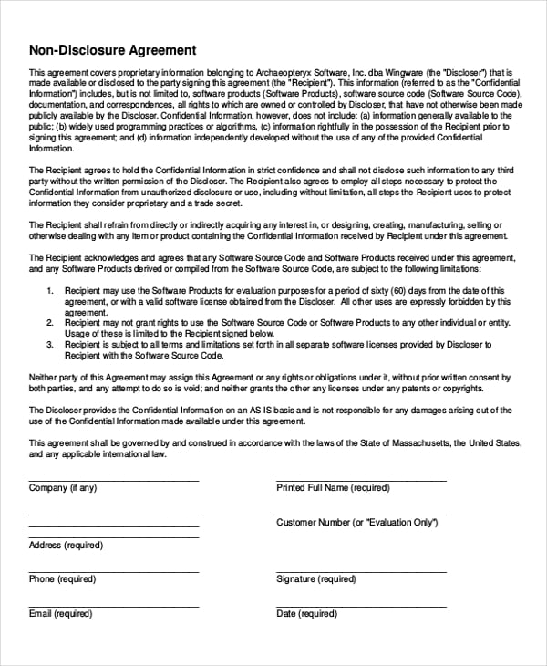 Non Disclosure Agreement Template Free HQ Printable Documents