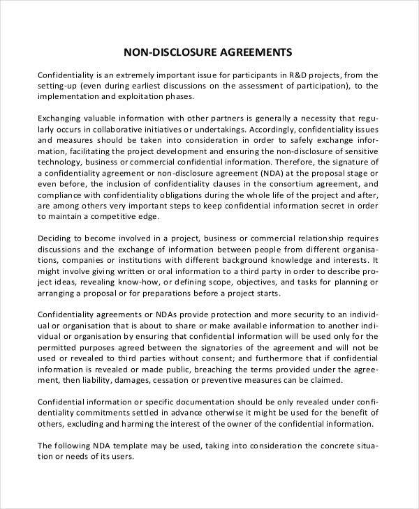 Simple Non Disclosure Agreement Form \u2013 13  Free Word, PDF Documents Download  Free \u0026 Premium 