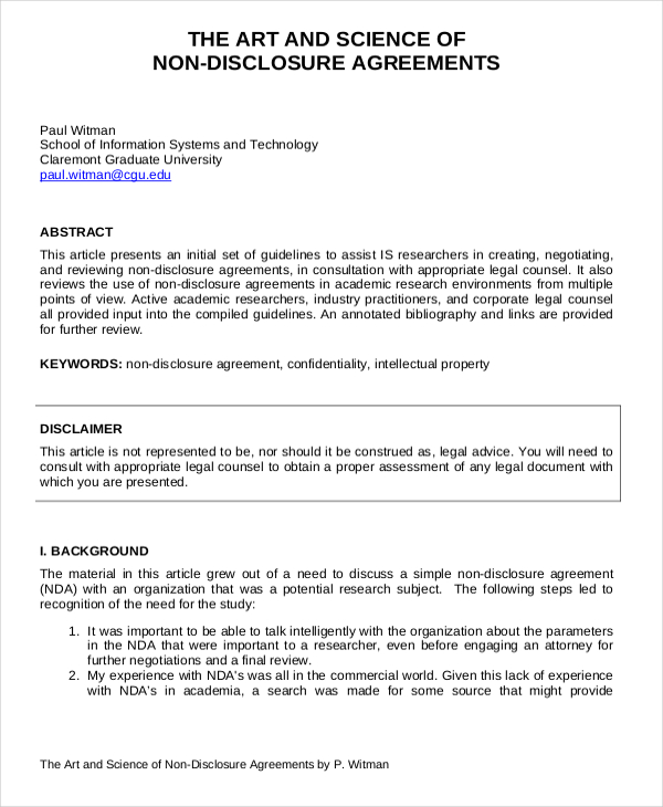 Simple Non Disclosure Agreement Form 14  Free Word PDF Documents
