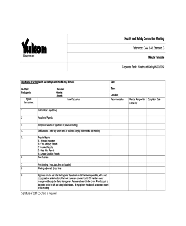 business minutes form