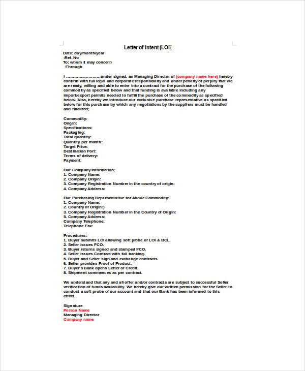letter of intent contract template