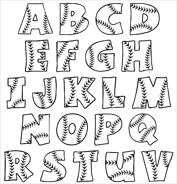 printable baseball bubble alphabet letters