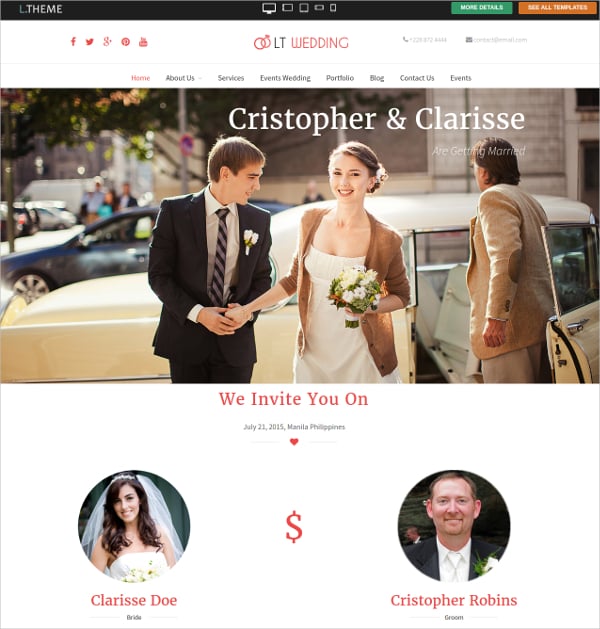free nice couple wedding wordpress website theme