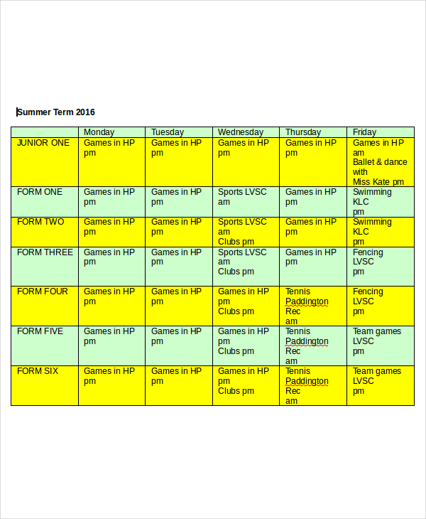 21+ Timetable Templates - Free Sample, Example, Format | Free & Premium