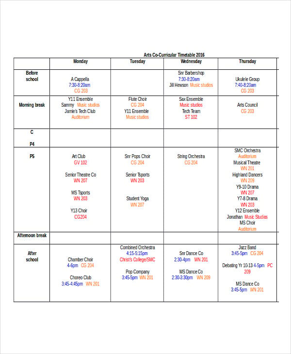 co-curricular-timetable