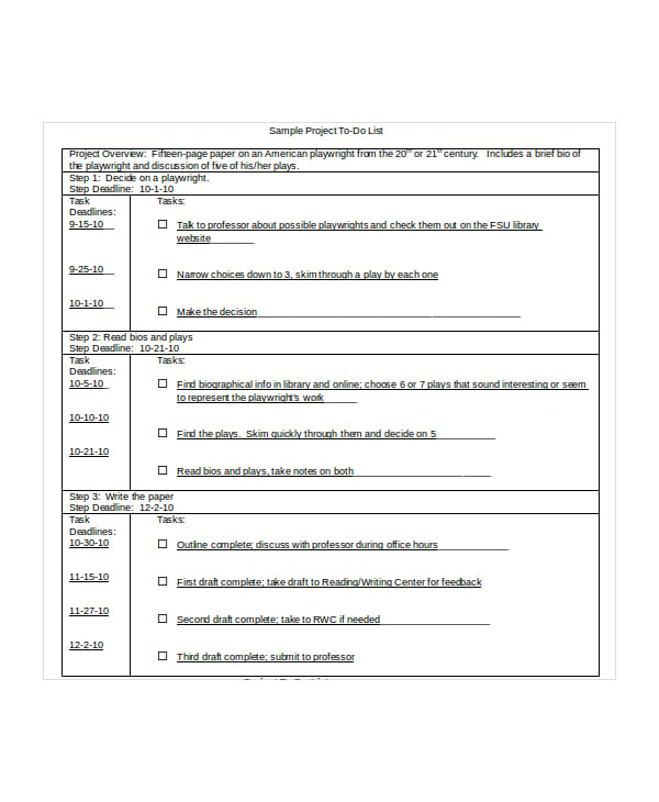 to do list project template
