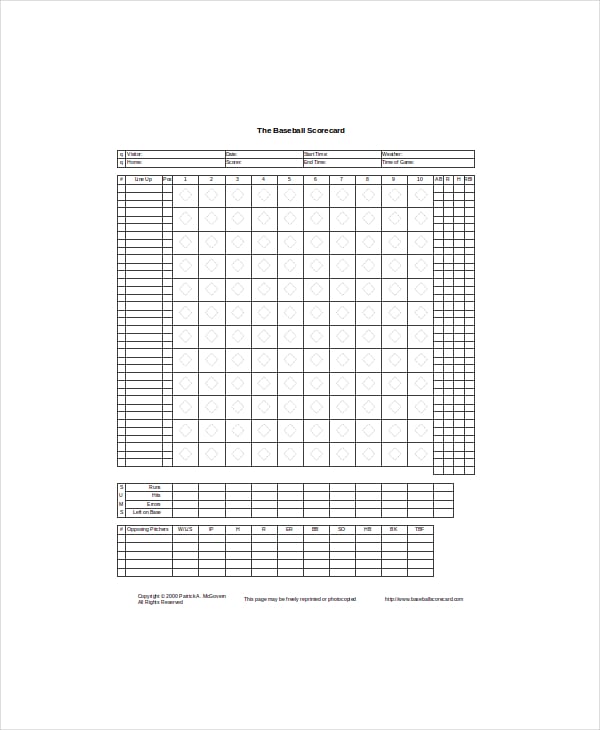 score information in soft ball excel sheet