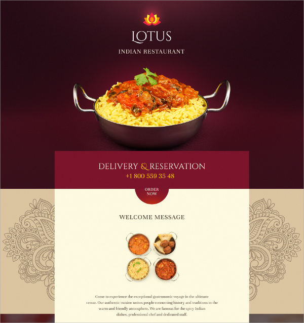 indian food restaurant single page website template