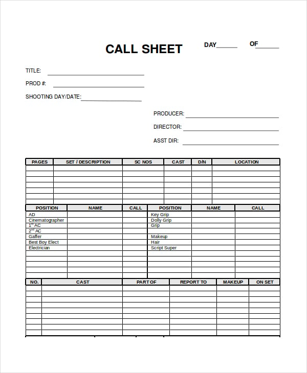 Call sheet template free download