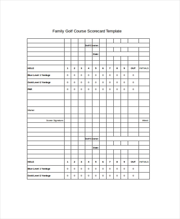 family golf course scorecard template