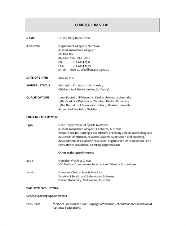 sports nutritionist resume