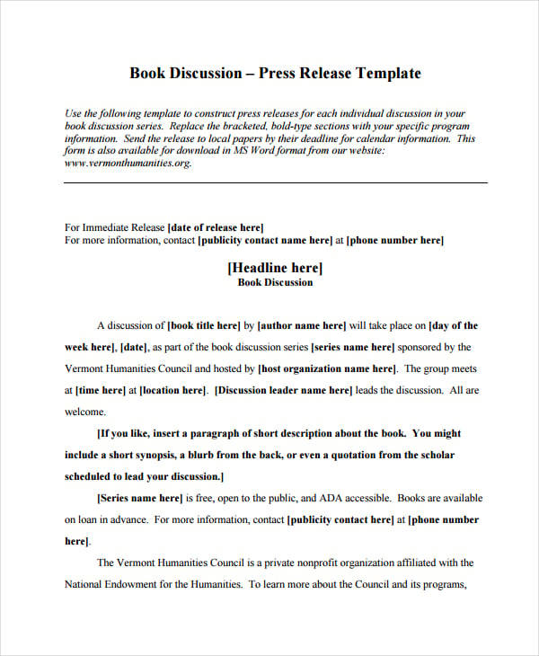 book press release template