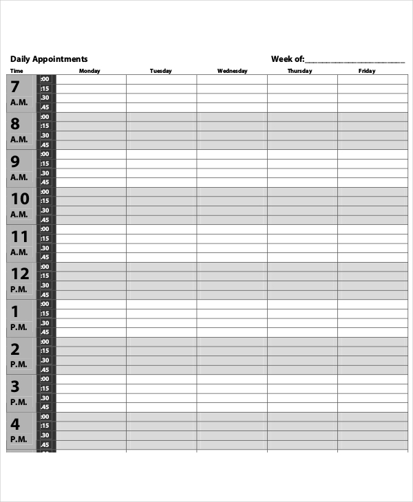 appointment book template