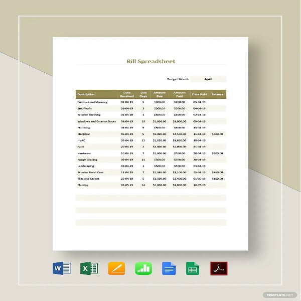 bill spreadsheet template
