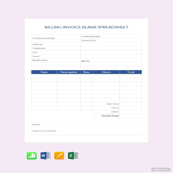 billing invoice blank spreadsheet template