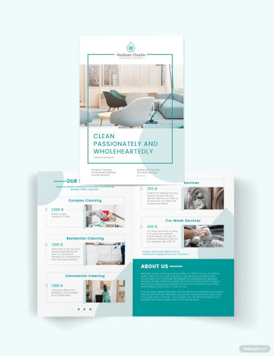 cleaning service company bi fold brochure template