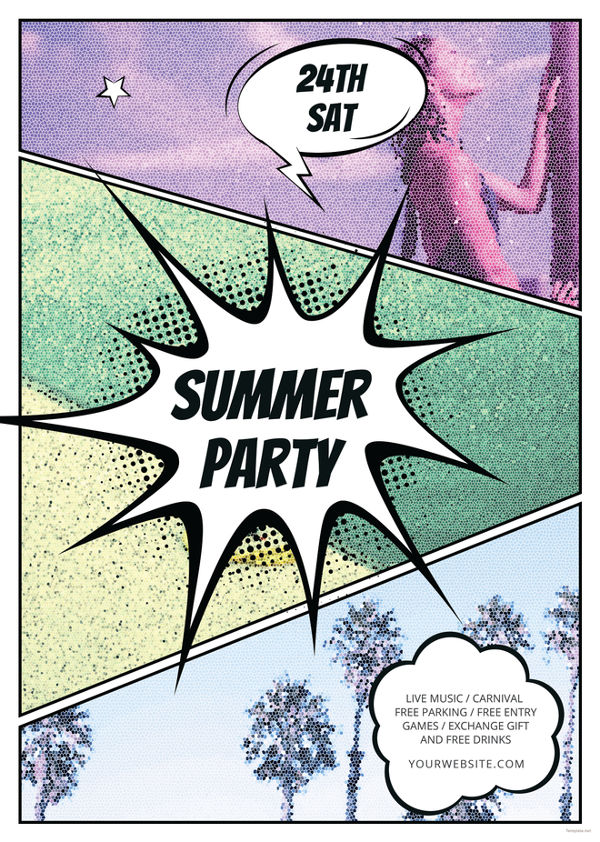 comic-summer-party-flyer-template