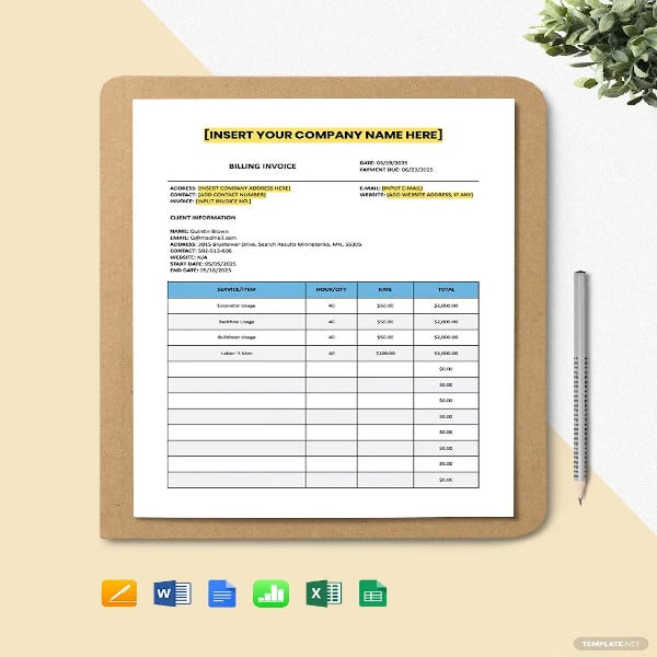 construction billing invoice template