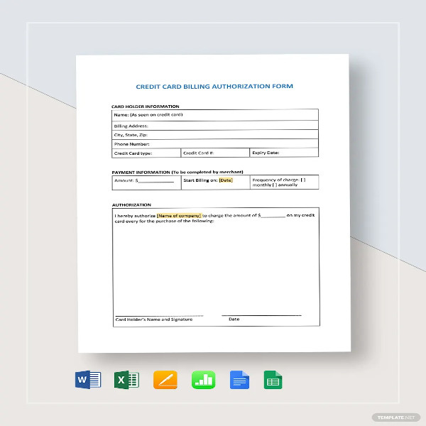 credit card billing authorization form template