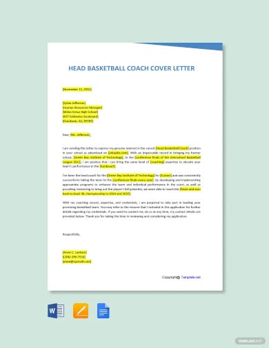 head basketball coach cover letter template