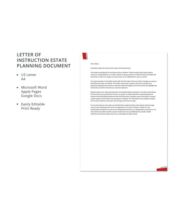 letter of instruction eiendom planlegging dokument