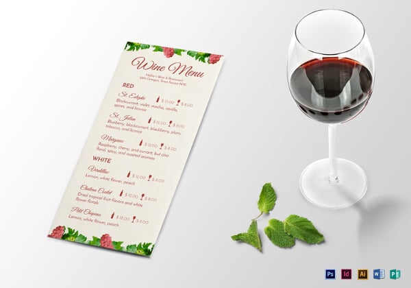 wine menu template